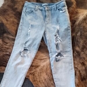 Trendy Light Blue Distressed Skinny Jeans